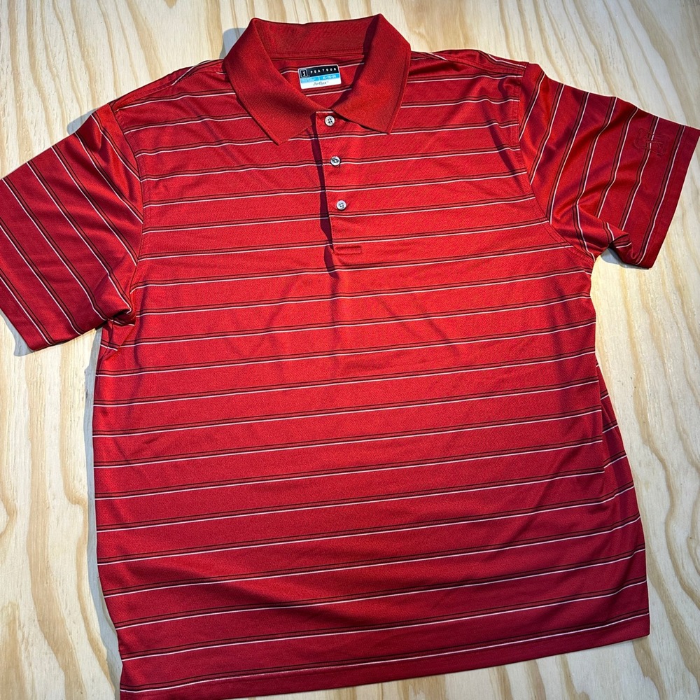 PGA Tour Men's Airflux Striped Red Short Sleeve Golf Polo Shirt Size XL